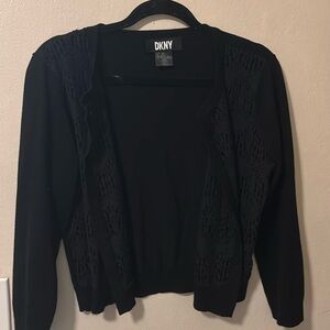 DKNY black crochet cardigan